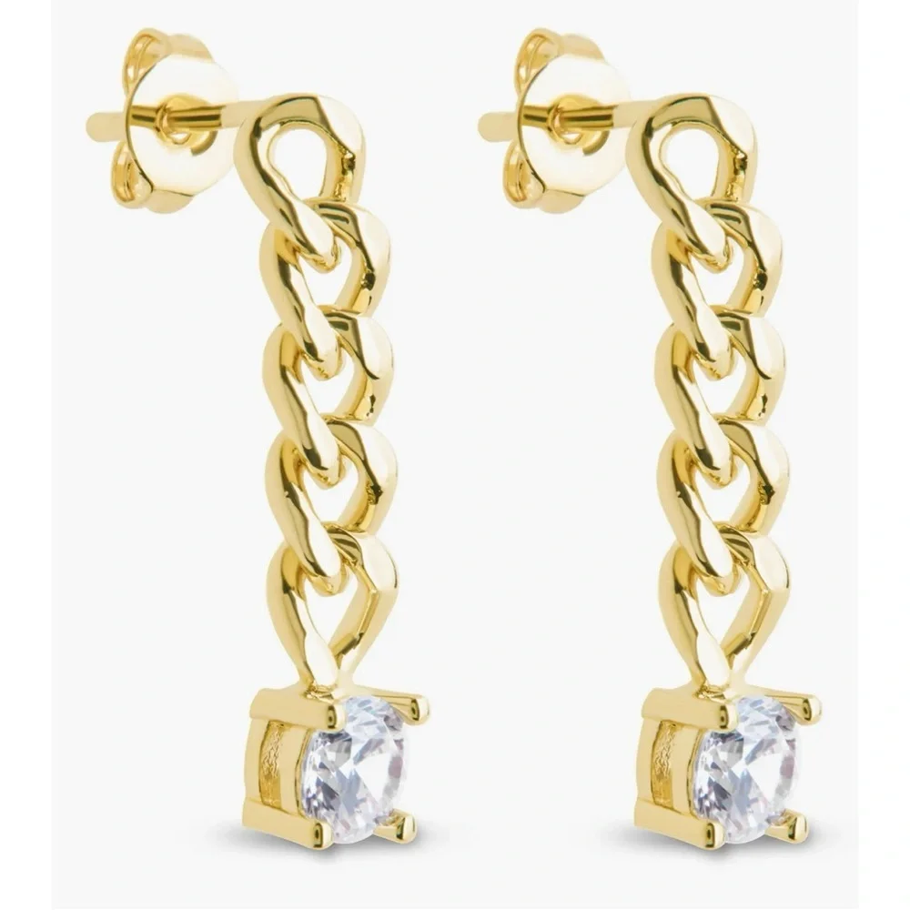 Phoebe Cubic Zirconia Chain Link Drop Earrings 14k Gold Plated
